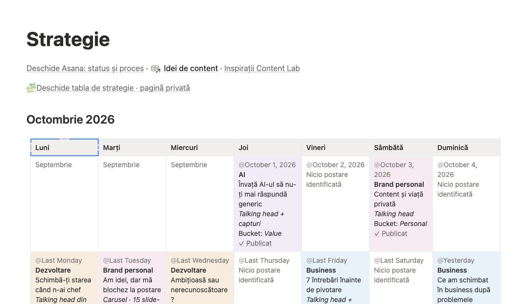 Calendarul meu în Notion
