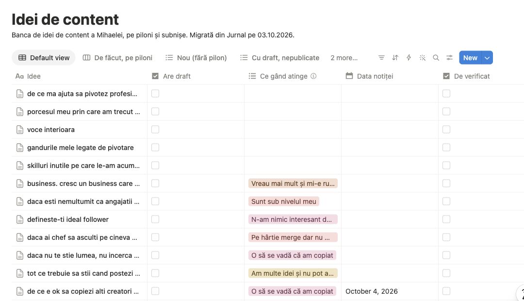 Lista mea de idei în Notion